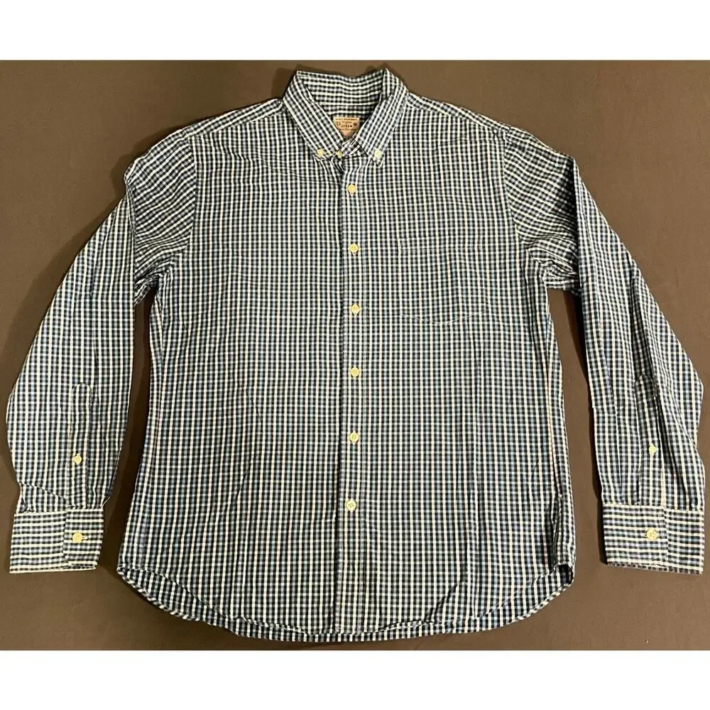 Tailored by J. Crew Button Up M Long Sleeve Shirt Plaid Blue Button Down Collar
